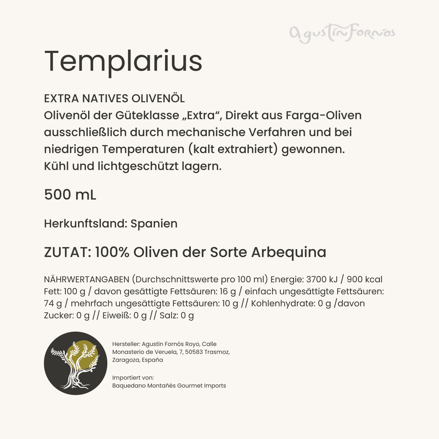 Templarius Farga 500 mL - Nussig & Harmonisch